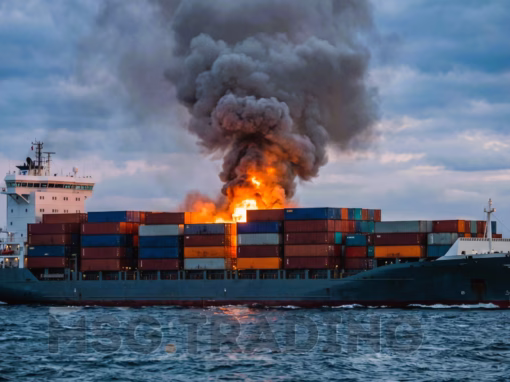 Photo of a shipping vessel of fire cause for wood charcoal self combustion.